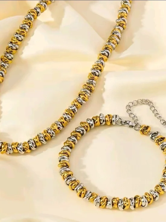 Anthropologie Gold & Silver Beaded Necklace and Bracelet Set - Picture 3 of 6